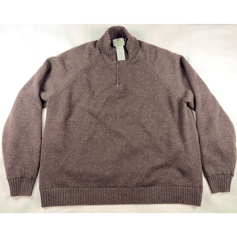 Beretta Mens Brown Wool Blend 1/4 Zip Sweater Windstop Lining 3XL Pullover